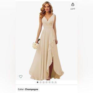 Champagne dress. Size 0. New with tags. Chiffon.